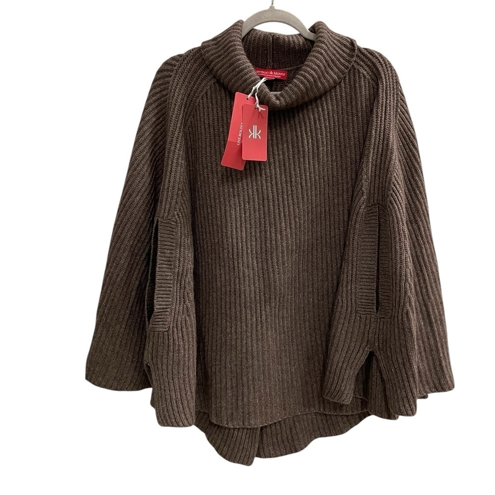 NWT Krimson Klover Dendrite Wool Blend Poncho Cafe Brown Size Large / XL